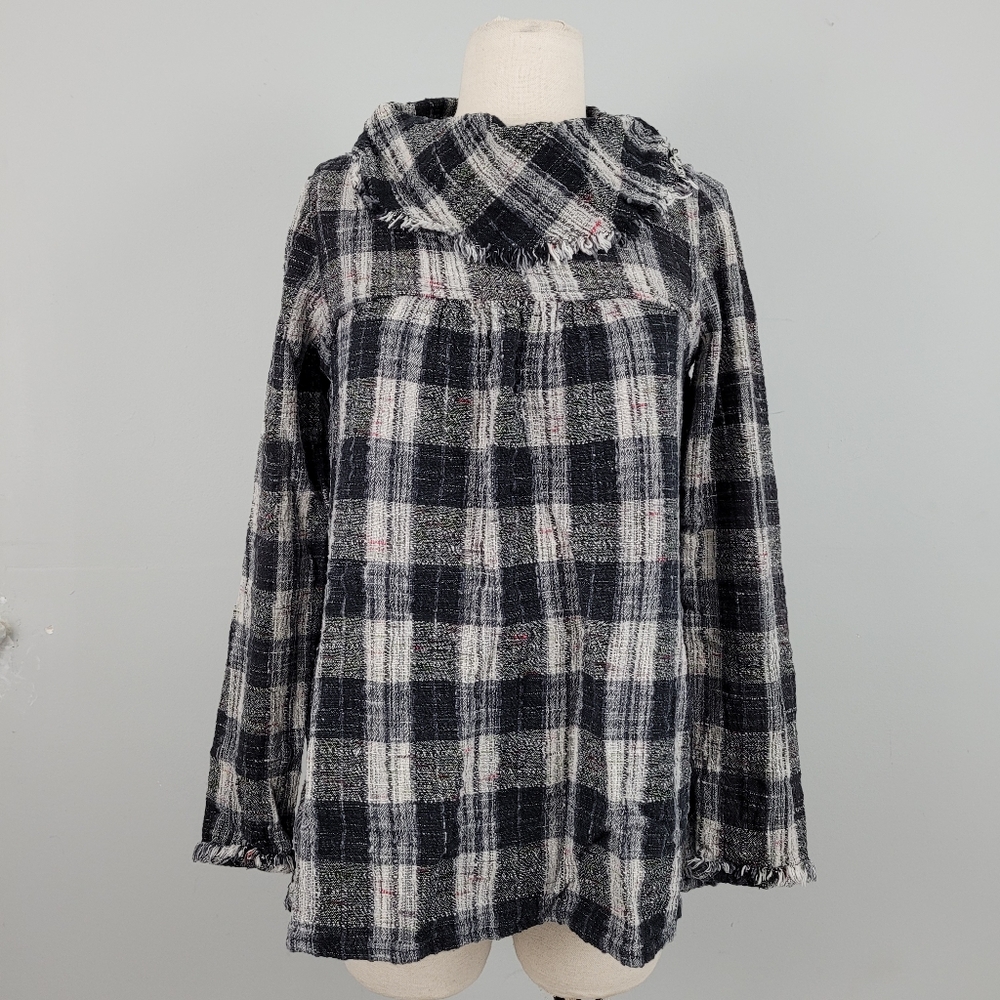 Free People Walk In The Park Plaid Cowl Neck Sz S